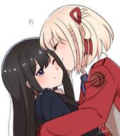 2girls black_hair blonde_hair blue_eyes blush closed_eyes heart // 2000x2275 // 580KB