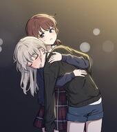 2girls blushing drunk girls_band_cry hug iseri_nina kawaragi_momoka yuri // 1150x1302 // 132KB
