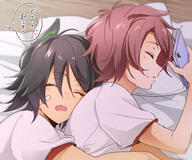 2girls cuddling on_bed phone sleeping // 1863x1556 // 560KB