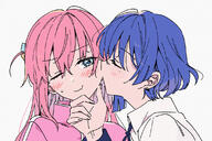 2girls blushing Bocchi_the_Rock! gotoh_hitori kissing_cheek yamada_ryou yuri // 1127x752 // 231KB