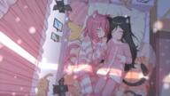 2girls cat_ears cat_girl cat_tail on_bed sleeping yuri // 2560x1440 // 2.5MB